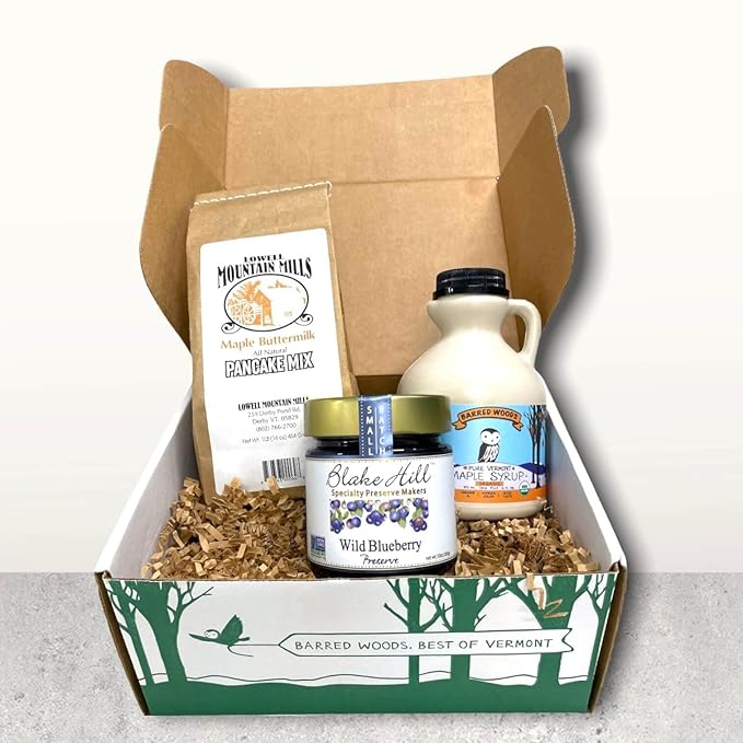 Taste of Vermont Gift Box with Maple Syrup Pancake Mix and Jar of Blake Hill Wild Blueberry Preserve