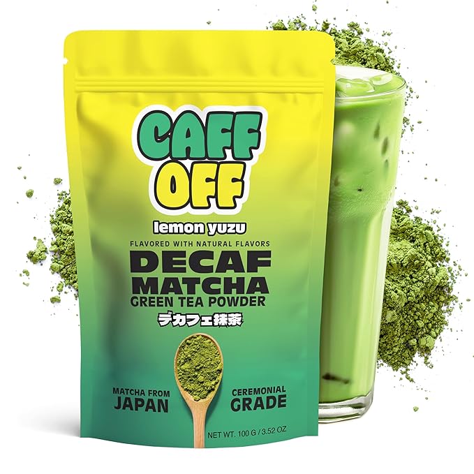 Caff Off Decaf Lemon Matcha Green Tea Powder From Japan – 3.52 oz / 100 g – Ceremonial Grade &amp Sugar-Free – No Fillers or Milk Powders – Naturally Decaffeinated Without Chemicals – Tested for Heav