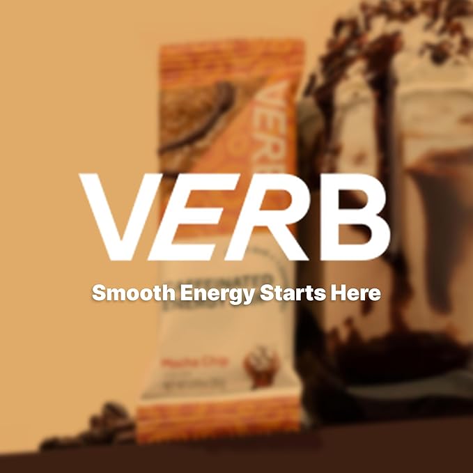 Verb Caffeinated Energy Bars Mocha Chip (26g Pack of 16) 110-Calorie Delicious Low Sugar Energy Bar - Vegan Gluten Free On-the Go Snack with 80mg Green Tea Caffeine Only Real-Food Ingredients