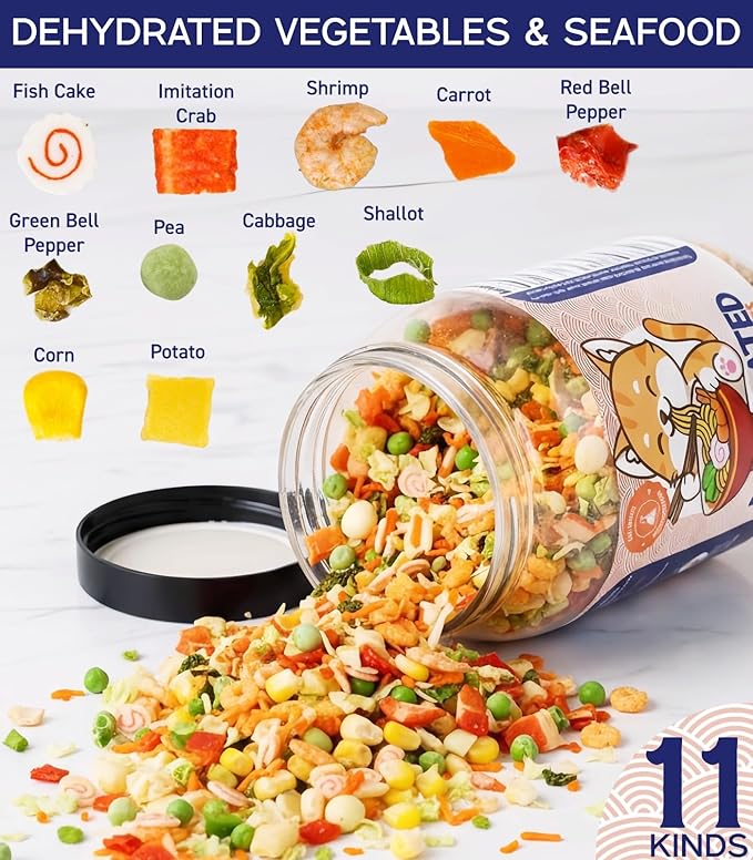 16oz Freeze-Dried Seafood &amp Vegetable Mix - 100% Natural Dehydrated Ramen Toppings 11-Ingredient Blend for Soup Pizza &amp Emergency Food Supply Large Value Pack No Additives 454g