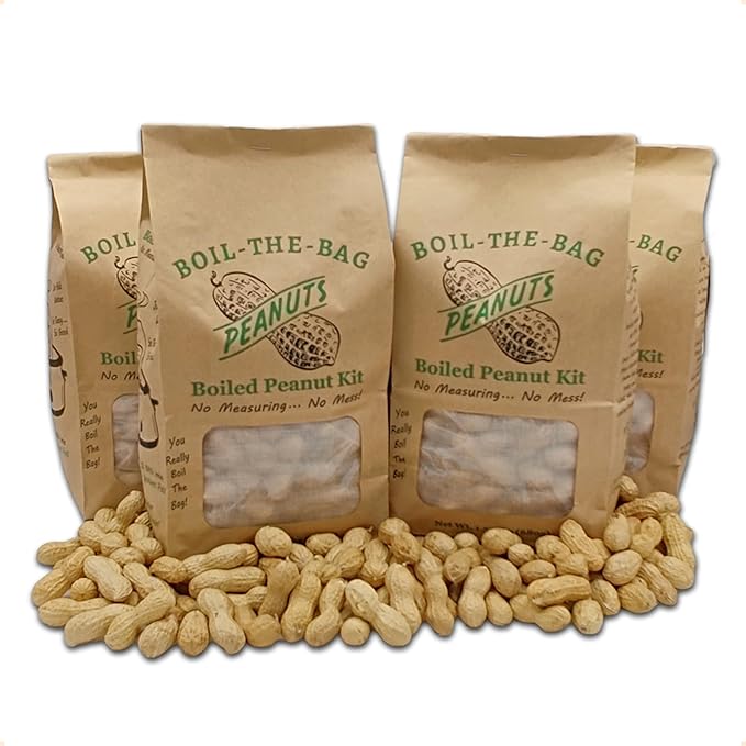 Boiled Peanuts Kit | Contains Premium In Shell Peanuts Salt and Unique Seasoning Blend in a Muslin Cooking Bag | 4 Kits - 1 of Each Flavor