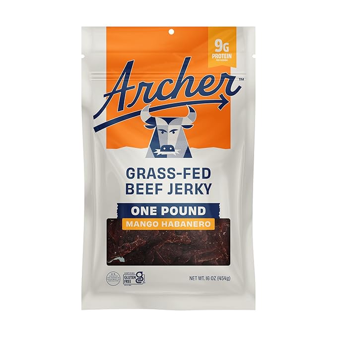 Country Archer Grass-Fed Beef Jerky - Beef Snack Pack Individual Bulk Protein Snack Pack Natural Ingredients Gluten Free Paleo - Mango Habanero 16 Oz