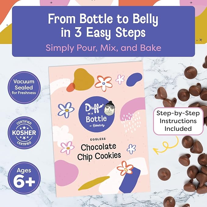 Baketivity Chocolate Chip Cookie Mix - Duff in a Bottle Baking Kit for Kids and Adults- Cookie Mix for Baking Cookie Dough Mix with Premeasured Ingredients Step-By-Step Instructions Video Guide 6 Pack