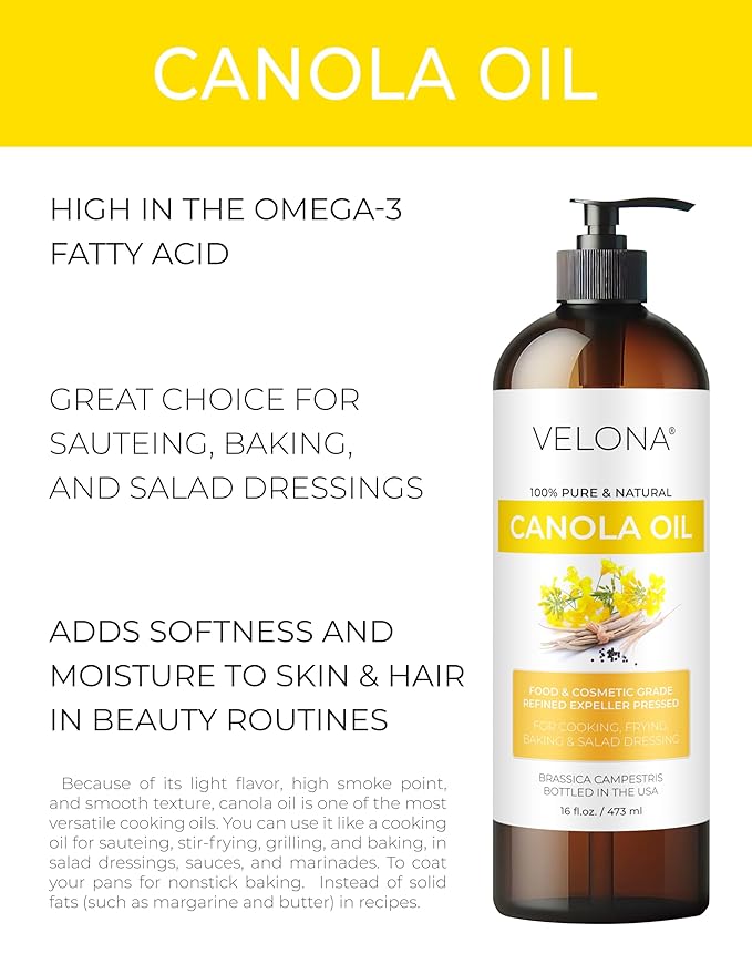 velona Canola Seed Oil 32 fl oz | 100% Pure and Natural Carrier Oil | Refined Expeller pressed | Cooking Dressing Skin Face Body Hair Care | Use Today - Enjoy Results