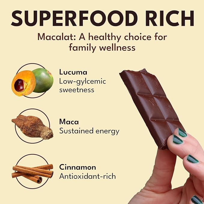 Macalat Original Sugar-Free Sweet Dark Chocolate 70% Peruvian Organic Cacao Bar with Lucuma and Cinnamon Sweetened with Allulose and Monkfruit Chocolate Bar Vegan Non-GMO 1.5 oz 5 Pack