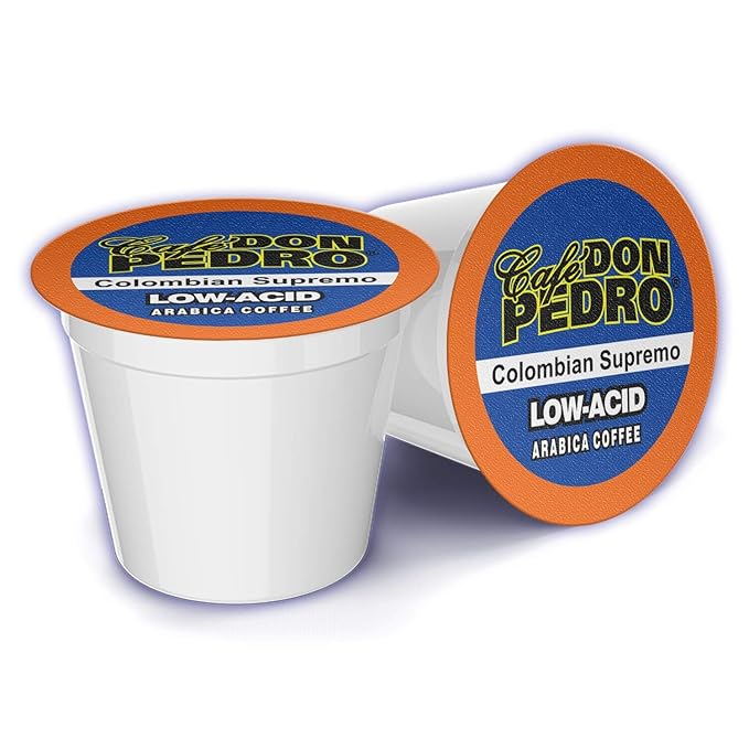 Cafe Don Pedro Variety Pack Arabica Low Acid Coffee Pods - Compatible with Keurig K-cup Coffee Maker 6 different flavors 100% Arabica Battles Heartburn Acidic Reflux 72 Coffee K Cups