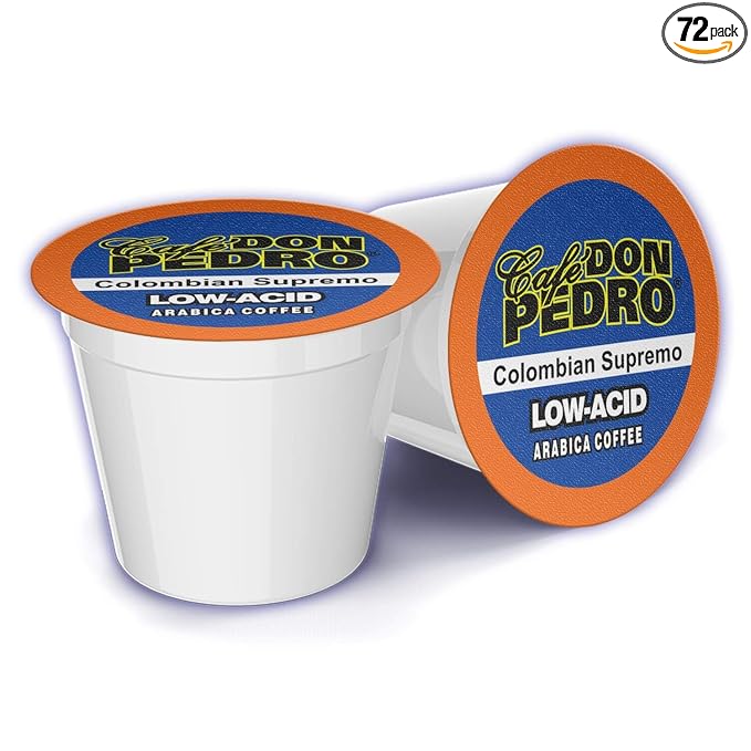 Cafe Don Pedro Colombian Supremo Low Acid Coffee Pods - Compatible with K-cup Coffee Maker 100% Arabica Battles Heartburn Acidic Reflux 72 Low Acid Coffee K Cups