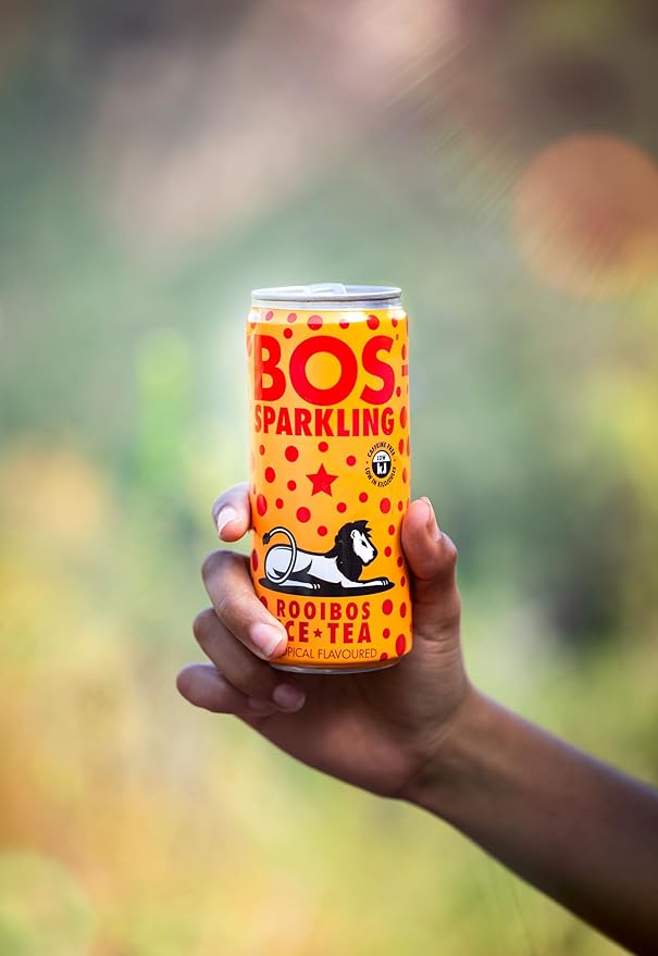 BOS Rooibos Iced Tea Sparkling Tropical | 24x (6x 10.1 oz Cans) | Organic Caffeine Free Naturally Sweet Antioxidant-Rich Herbal Red Rooibos Tea | From South Africa