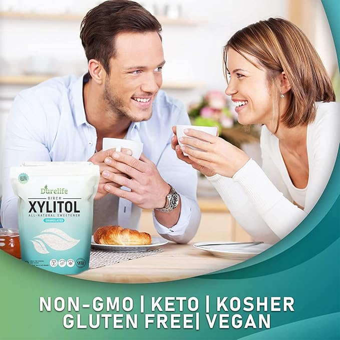 DureLife XYLITOL Sugar Substitute 10 LB (160 OZ) Made From 100% Pure Birch Xylitol NON GMO - Gluten Free - Kosher Sugar alternative