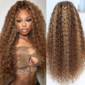 Highlight Ombre Lace Front Wig Human Hair 4x4 HD Honey Blonde 4/27 Deep Wave Lace Frontal Wigs Glueless Wigs Human Hair 24 Inch