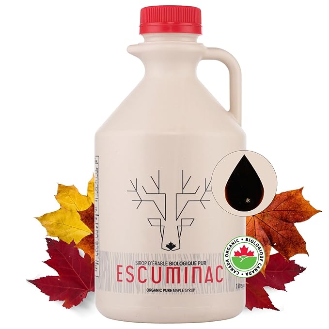Escuminac Very Dark Canadian Maple Syrup Family Size 1L (33.8 fl oz) Canada Grade A - Strong Taste For Cooking – Pure Organic Single Origin Unblended.