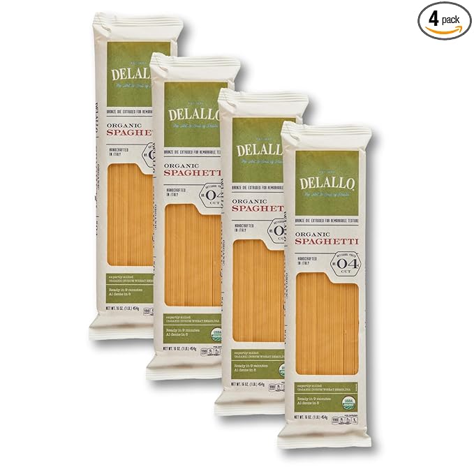 DeLallo Organic Spaghetti Pasta Made in Italy with 100% Certified Organic Semolina Durum Wheat Flour Bronze Cut Non-GMO Kosher Vegan 1 Pound Bag (4 Pack)