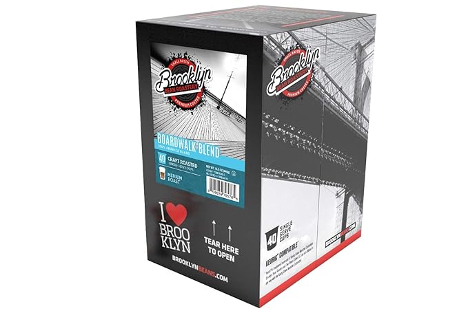 Brooklyn Beans Boardwalk Blend Gourmet Coffee Pods - Compatible with Keurig K Cup Brewers Including 2.0 Machines 40 Count Smooth and Rich Medium Raost