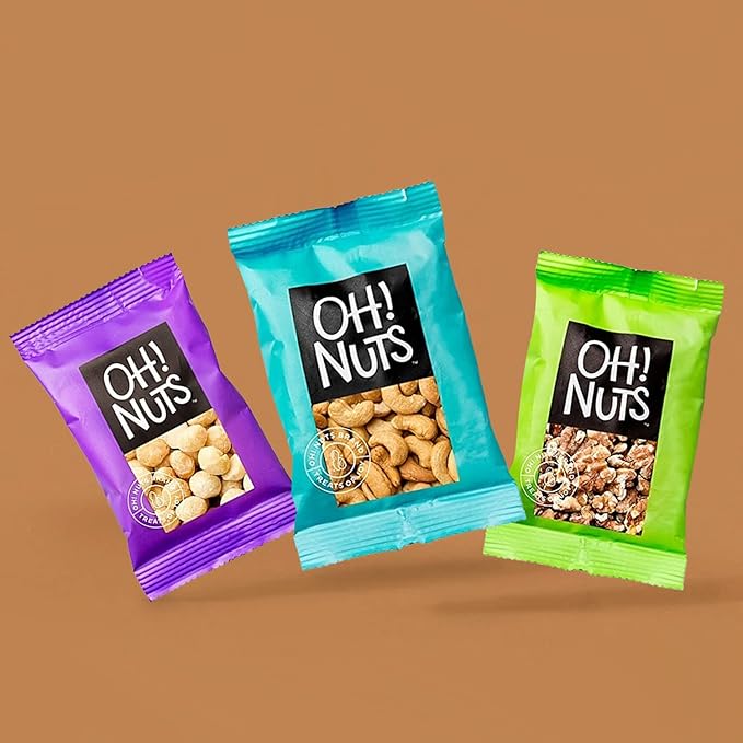 Oh! Nuts Mix Roasted Salted Individual Nut Snacks for On-the-Go - 12 Convenient Nut Snacks for School - Bulk Nuts Variety - Individual Packs (1.5 oz Each)