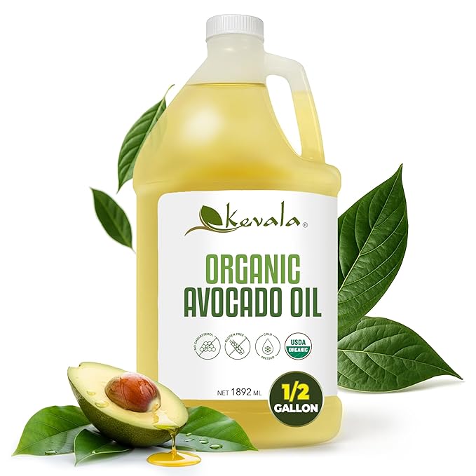 Kevala Organic Avocado Oil - 64 fl oz - 1.8 L - Half a Gallon - Cold Pressed - Avocado Oil for Cooking - Organic Vegetable - High Smoke Point – For Skin and Hair