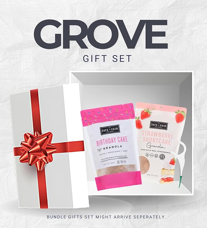 The Safe And Fair Food Company Granola Strawberry Shortcake 12 OZ Birthday Cake 12OZ Bundle with Dental Floss – Allergen-Free Plant-Based Granola with Clean Ingredients – Gift Set (3 Items)