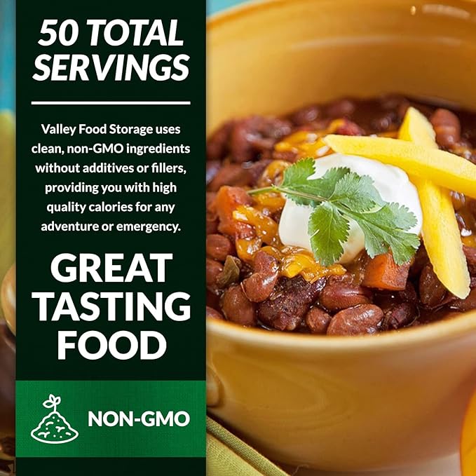Valley Food Storage Mango Habanero Chili | 10-Bag Bucket 50 Servings | Premium Emergency Food Supply 25 Year Shelf Life | Survival Meal Kits Prepper Food &amp Off-Grid Living Supplies Packaged in