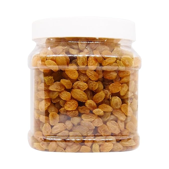Tassyam Golden Raisins Healthy Juicy Hand-Sorted Jumbo Indian Kishmish Jar 700g
