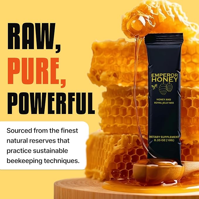 Halal Honey Extra Strength For Men Raw Organic Honey with Premium Natural Royal Jelly Bee Pollen &amp 100% Pure (Large Pack of 24 Honey Packets)