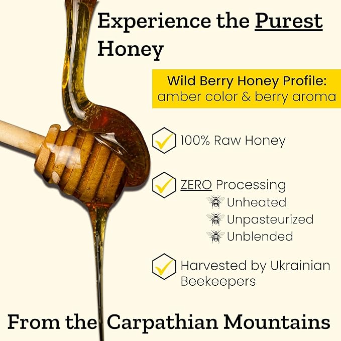 Carpathian Raw Honey Wild Berry | 100% Pure Unfiltered Unpasteurized Ethically Sourced | Glass Jar 908g