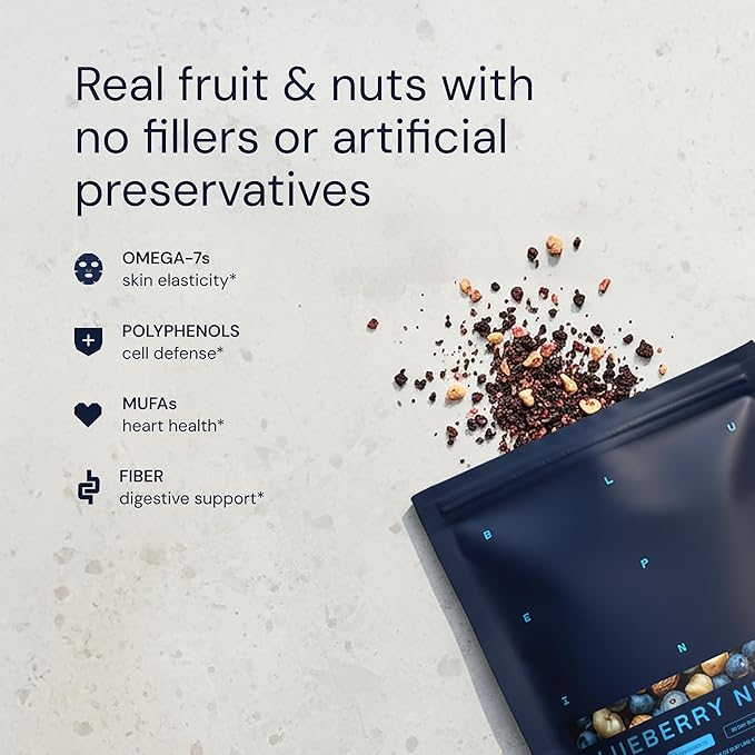 Blueprint Bryan Johnson Blueberry Nut Mix - Real Blueberries Roasted Macadamia Nuts and Walnuts - No Additives or Added Sugars - Keto and Paleo Friendly - 170mg Polyphenols (30 Servings)