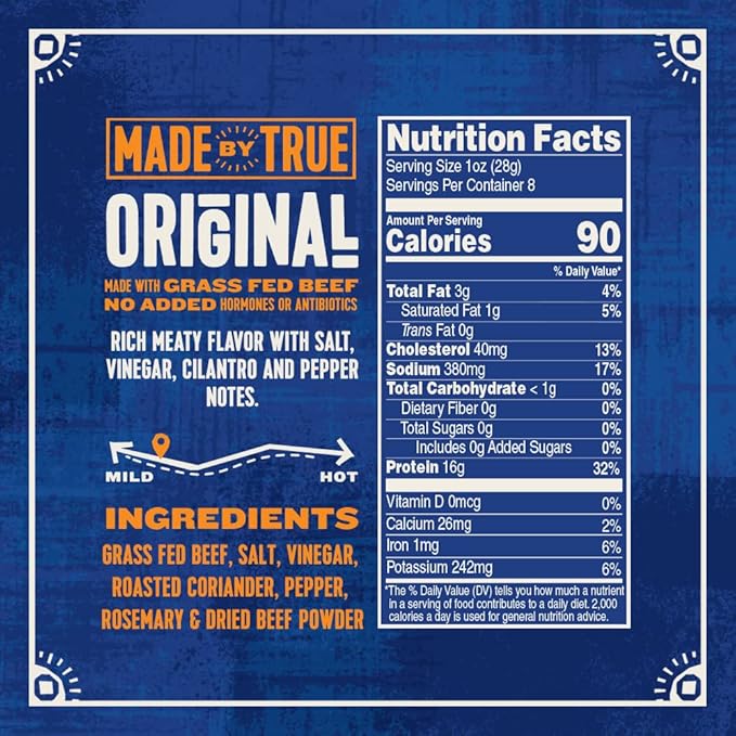 Made by True Original Biltong Slab - Premium Grass-Fed Whole Beef Jerky Slab (8 oz Pack of 1) - High-Protein Keto Snack All-Natural &amp Gluten-Free Antibiotic-Free No-Carb - (Uncut Charcuterie S