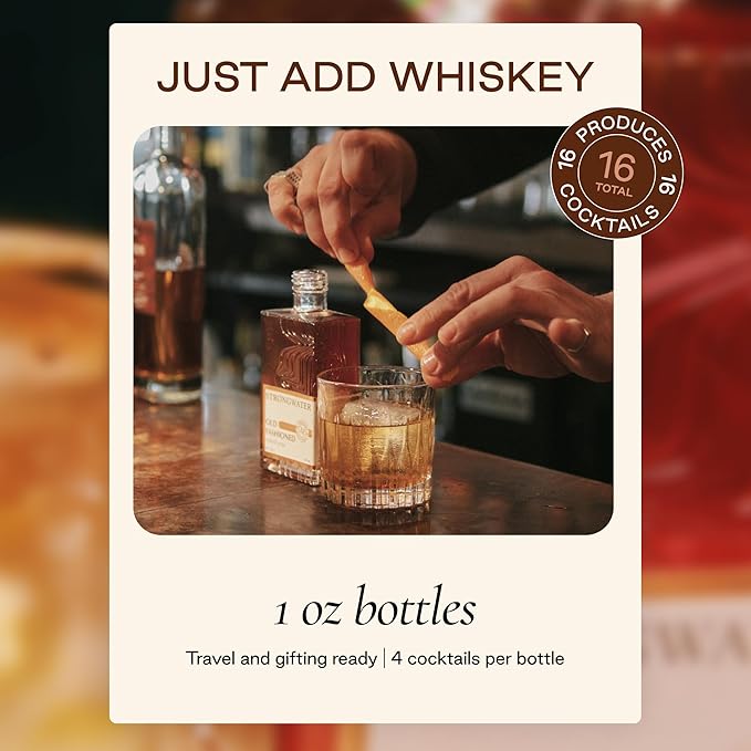 Strongwater Old Fashioned Craft Cocktail Mixer Sample 4 Pack - Makes 16 Cocktails - Handcrafted Old Fashioned Gift Set - Travel-Friendly No Artificial Sweeteners - Just Mix with Bourbon or Whiskey