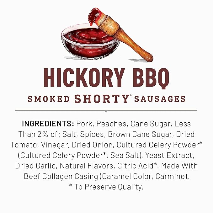 Duke's Pork Hickory Peach BBQ Smoked Shorty Sausages 7g Protein Per Serving Easter Basket Stuffer for Men 5 oz. (Pack of 8)