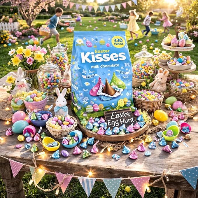 Kisses Easter Candy Milk Chocolate 3 lb Bulk Bag 330 Pieces - Assorted Pastel Color Chocolate Candy - Easter Basket Stuffer Filler Egg Hunt Party Gift Spring Treat