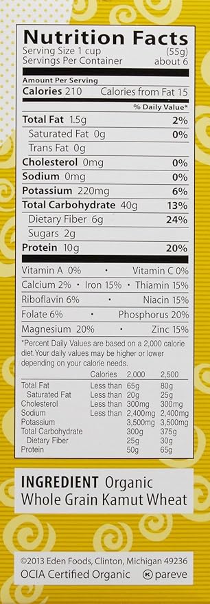 Eden Kamut Spirals 100% - 12 oz - 6 Pack