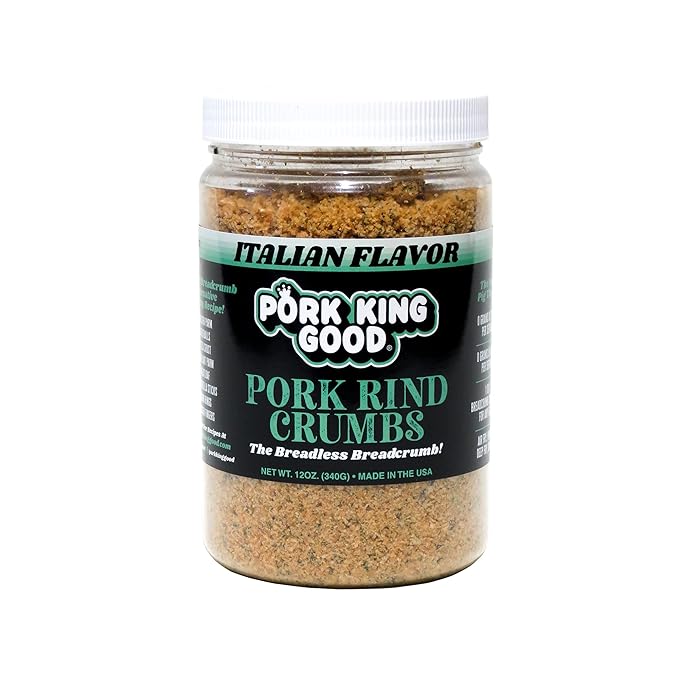 Pork King Good - Pork Rind Breadcrumbs - 2 Pack! Keto Friendly Paleo Gluten-Free Sugar Free Zero Carb Panko Substitute (Two 12 Oz Jars) (Italian 2 Pack)