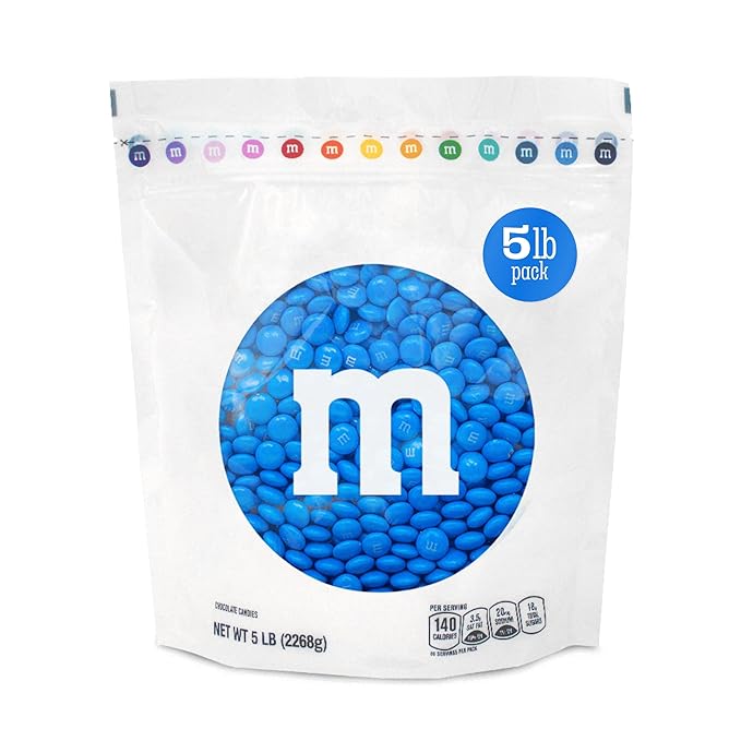 M&ampM’S WORLD Blue Candy Bulk - Milk Chocolate Candy 5 lbs Resealable Pack for Graduation Wedding 4th of July Birthdays Party Favors Boy Baby Showers Gender Reveal Ideas Easter and more