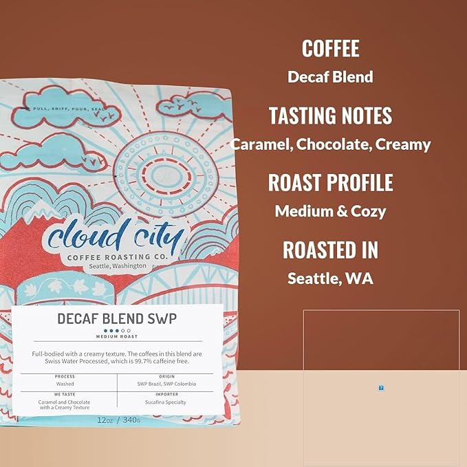 Decaf Blend - Roasted by Cloud City Coffee - Whole Bean Coffee - 2 Pound Bag