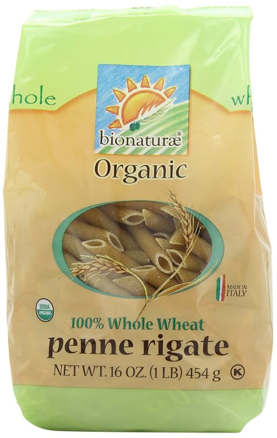 Bionaturae Penne Rigate Pasta Noodles - Whole Wheat Pasta Kosher Certified High Protein Non-GMO Verified USDA Certified Whole Wheat Penne Penne Pasta Organic Crafted in Italy - 16 Oz 6 Pack