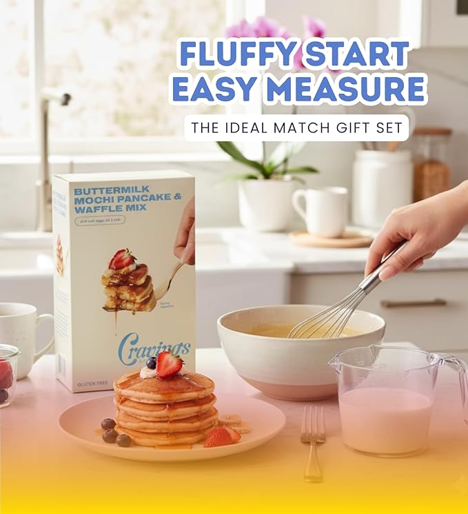 Butter Milk Pancake – 2x Buttermilk Mochi Pancake and Waffle Mix – 14.2OZ Bundle with 1 Cup Plastic Clear Measuring Cup – Rice Flour Blend with Buttermilk for Pancakes and Waffles – Gift Set (3 Items)