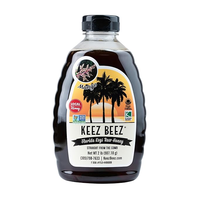KEEZ BEEZ 100% Natural Raw Black Honey – Mango 32 fl oz (2 lb) in Squeeze Bottle – Organic Non-GMO Kosher Certified Bulk Family Size Tropical Floral Sweetness Ideal for Recipes and Baking