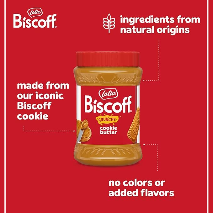 Lotus Biscoff CRUNCHY Cookie Butter Spread non GMO + Vegan 13.4 Oz Jar (Pack of 8)