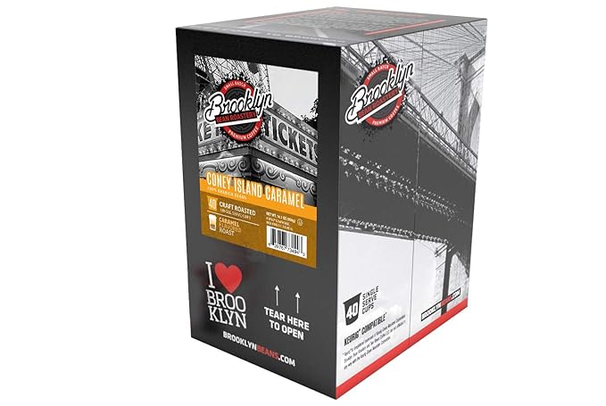 Brooklyn Beans Coney Island Caramel Gourmet Coffee Pods - Compatible with Keurig K Cup Brewers Including 2.0 Machines 40 Count Rich and Creamy Caramel