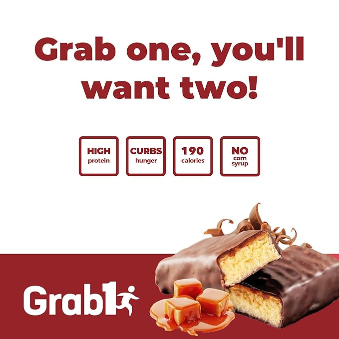Grab1 Sugar Free Protein Bars Caramel Deluxe (3 Pack- 12 Bars) | Delicious and Nutritious | Low Calorie | Only 1g Sugar