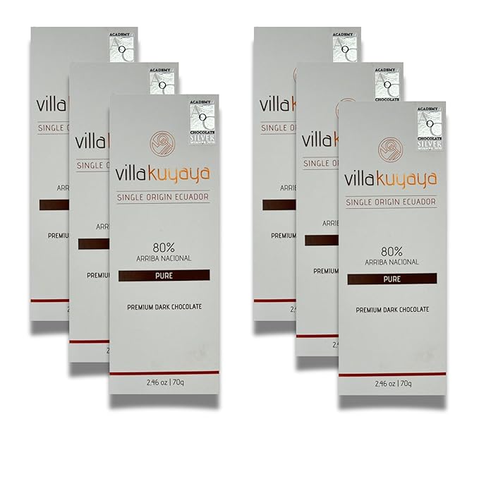 Villakuyaya Premium Dark Chocolate Single Origin 80% Pure (Silver Award Winner at the 2020 Academy of Chocolate Awards London) – Gourmet Ecuadorian Cacao Vegan &amp Gluten-Free (Pack of 6)