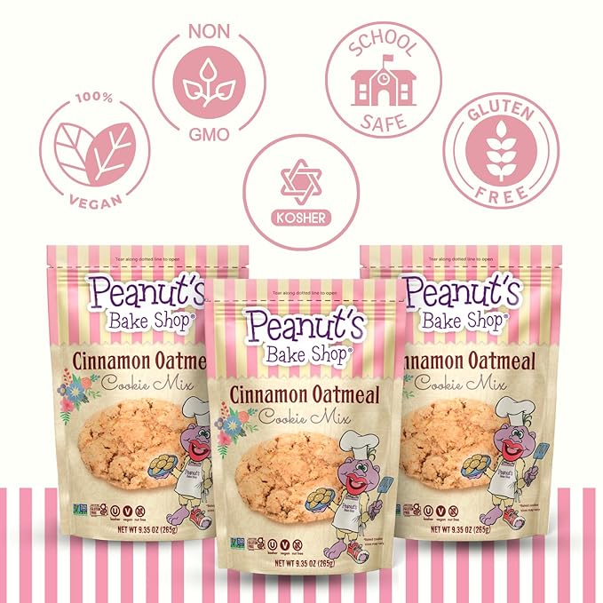 Peanut's Bake Shop - Vegan and Gluten-Free Cookie Mix | Non-GMO Kosher Cookie Mixes for Decadent Treats (Cinnamon Oatmeal - 3 Pack)