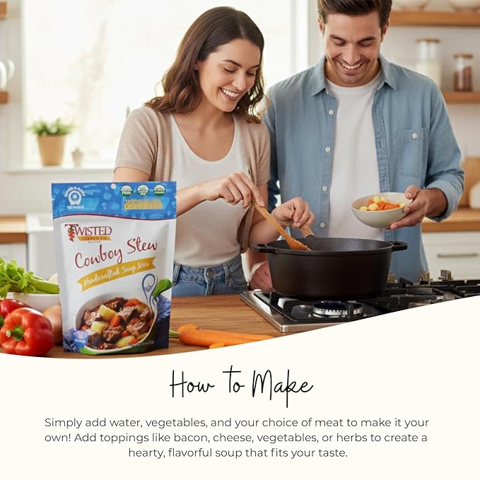 Twisted Pepper Co. Cowboy Stew Soup Mix: Gluten-Free – Handcrafted Soup – Bold Hearty &amp Savory Flavor Fast &amp Easy Comfort Meal Ready in 30 Minutes Serves 12
