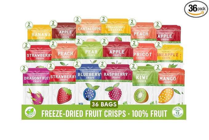 Nature’s Turn Freeze-Dried Fruit Crisps –Healthy Gluten-FreeCrispy &amp Delicious Plant-Based Snack Ideal for Cereal Smoothies School Lunches &amp On-the-Go Ultimate Variety Bags of 36(0.53