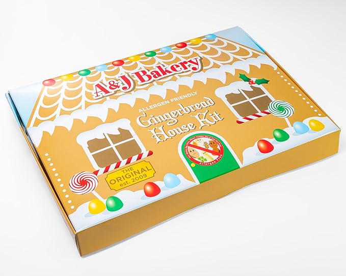 Vegan Allergen-Friendly Gluten-Free Cookie House Kit – 6 Pre-Baked Pieces Display Board Allergen-Free Candy &amp Non-Edible Decorating Figures (Pack of 1 Gingerbread)
