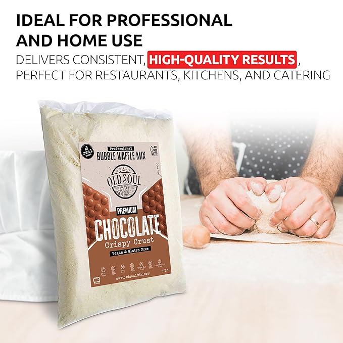 OldSoul Professional Bubble Waffle Mix | GLUTEN FREE &amp VEGAN | Crispy | 30 Lbs | Chocolate Flavor | Egg Waffle Mix | 168 Waffles (30 Lbs Gluten Free &amp Vegan)