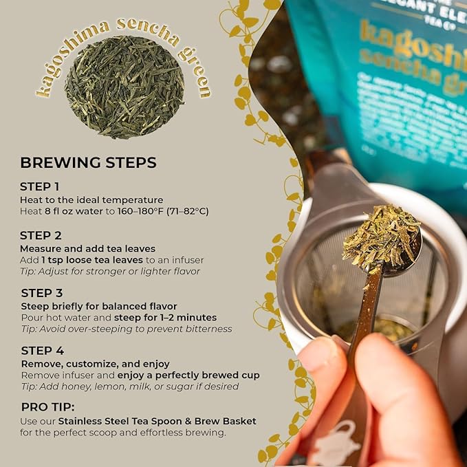 Japanese Sencha Green Tea Organic Loose Leaf Sencha Tea – Antioxidant &amp Detox Support – Refreshing Hot or Iced Green Tea – 4 oz Resealable Bag (Makes 50 Cups) – The Elegant Elephant