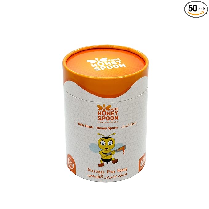100% Raw Unfiltered Honey Spoon Stirrer - Pure Honey Spoons For Tea - 50 Pack Premium Grade Individually Wrapped And Sealed Single Serve Natural Sweetener -Honey Packets Single Serve 50 pieces Honey S
