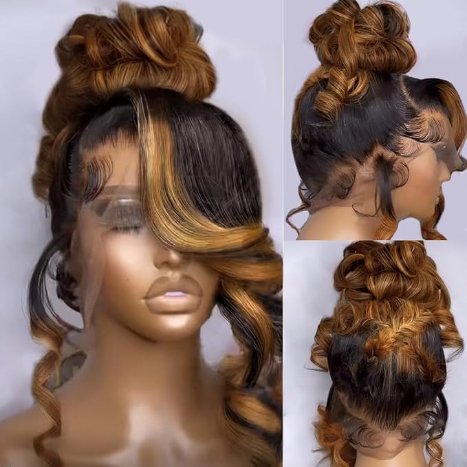 Full 360 Lace Front Wigs Human Hair For Women Ombre Lace Frontal Wig Glueless Wigs Body Wave Lace Front Wig 200 density Ombre Human Hair Wigs for Women (22 Inch)
