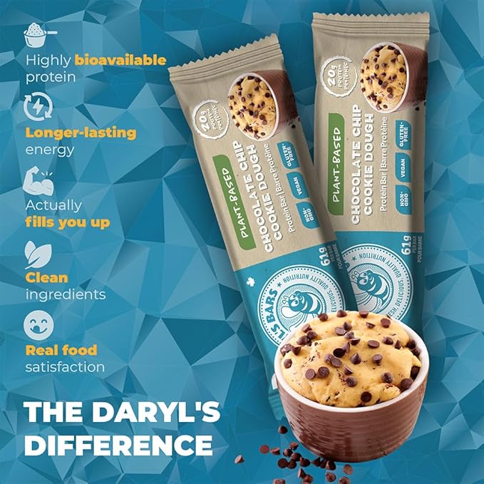Daryl's Bars Vegan Line Chocolate Chip Cookie Dough On the Go Protein Bars Gluten Free Vegan Protein Snack Meal Replacement Pack of 2