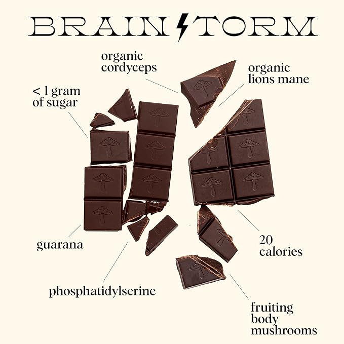 Alice Mushrooms Brainstorm | Mushroom Chocolates | Energy Bites for Focus Clarity &amp Cognitive Function | Lions Mane Cordyceps Mushrooms Guarana &amp Phosphatidylserine Natural Caffeine | Noot